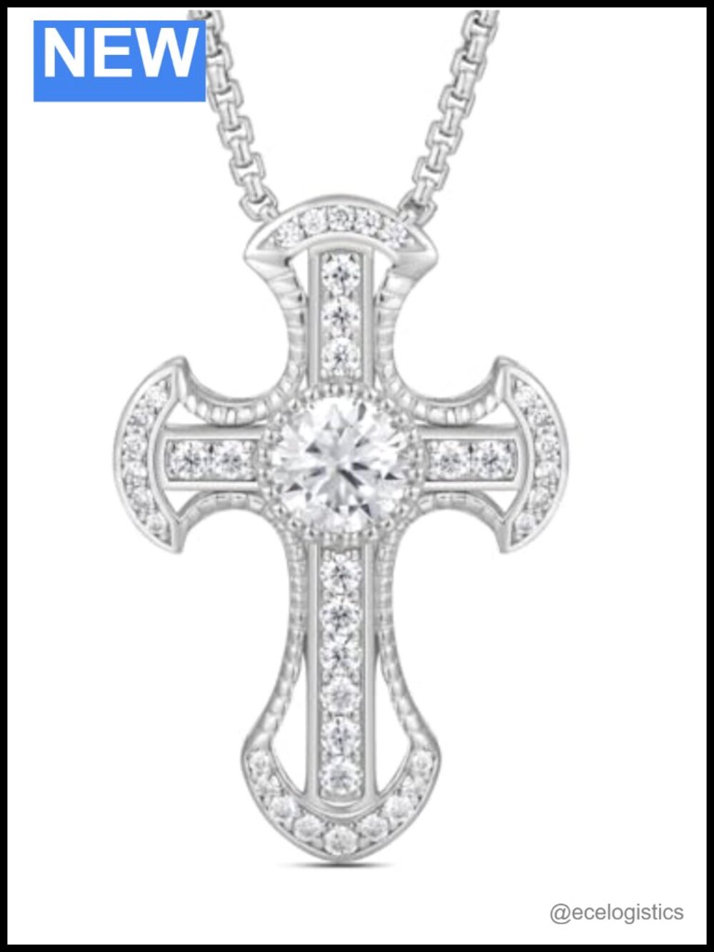 Moissanite Cross Necklace 925 Sterling Silver Rhodium Plated 1.27 Carat Gift